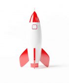A mockup of a red rocket on white background
